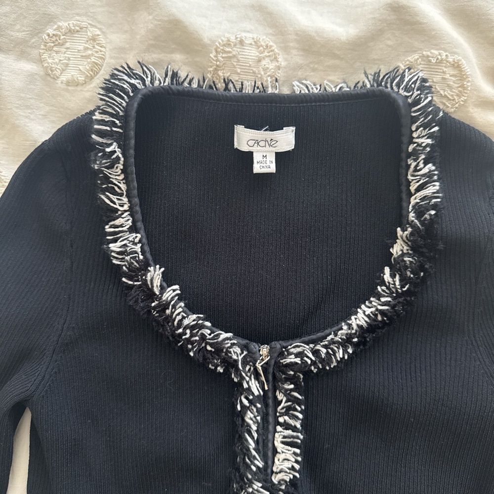 cache zip up fringe cardigan
